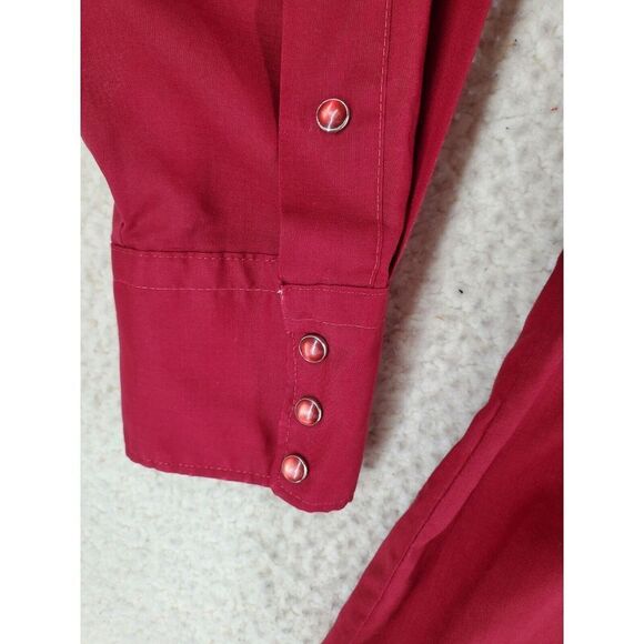 Vtg Tem Tex Western Shirt Pearl Snap  Mens 16.5 35 Red Maroon 70s 80s USA Made - Picture 12 of 14